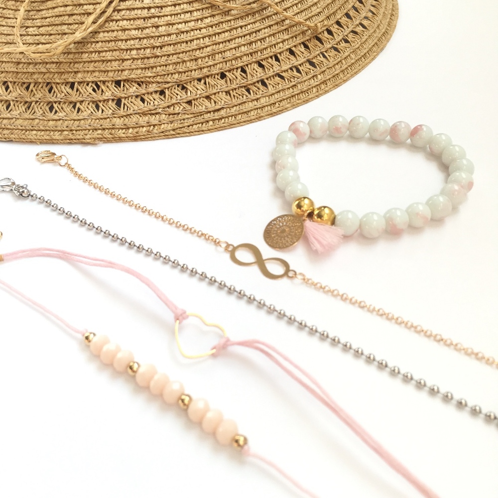 5 Piece Boho Heart Infinity Stone Bracelet Set - Picture 2 of 4